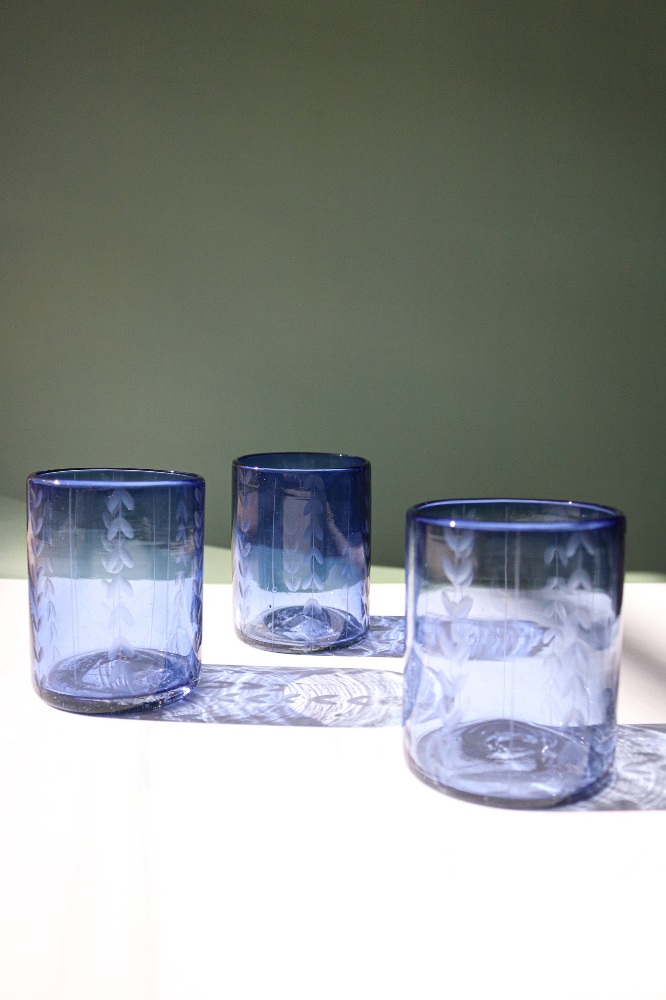 French Blue Herringbone Short Glass