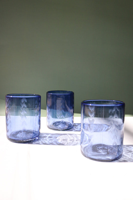 French Blue Herringbone Short Glass