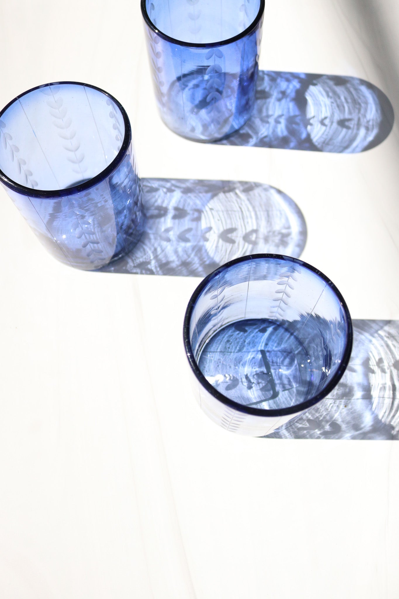 French Blue Herringbone Short Glass
