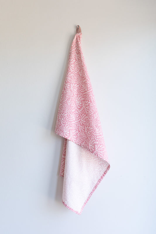Floral Coral Tea Towel