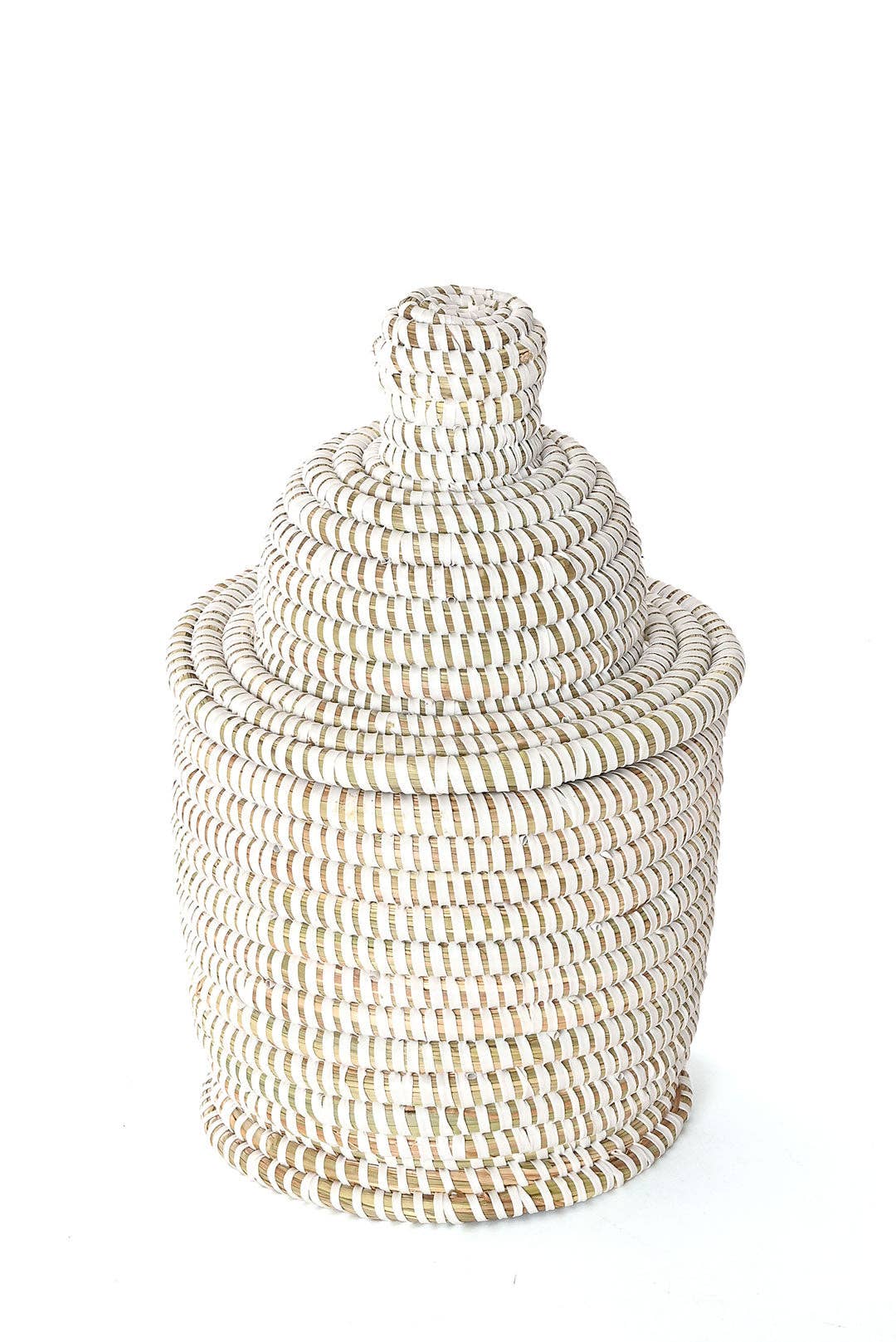 Small White Lidded Tower Basket