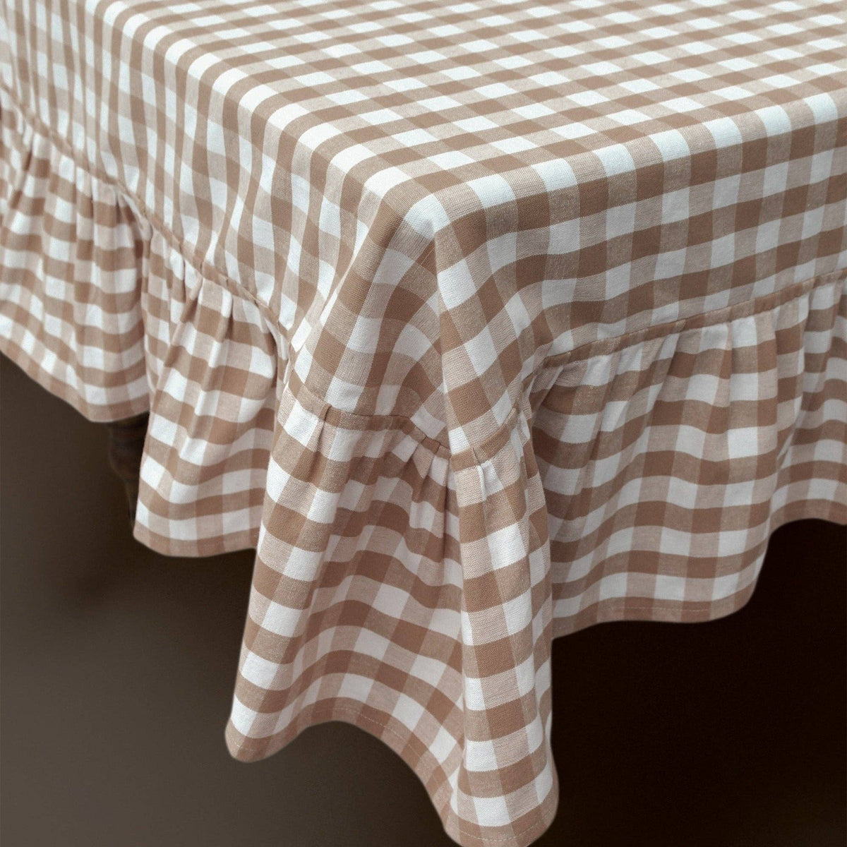 Hazelnut Ruffled Gingham Tablecloth: 70" Round