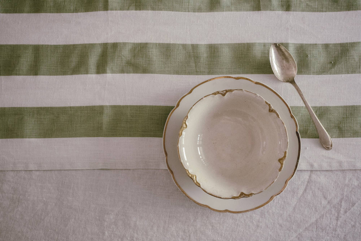 Linen Table Runner - Broad Stripe in Sage