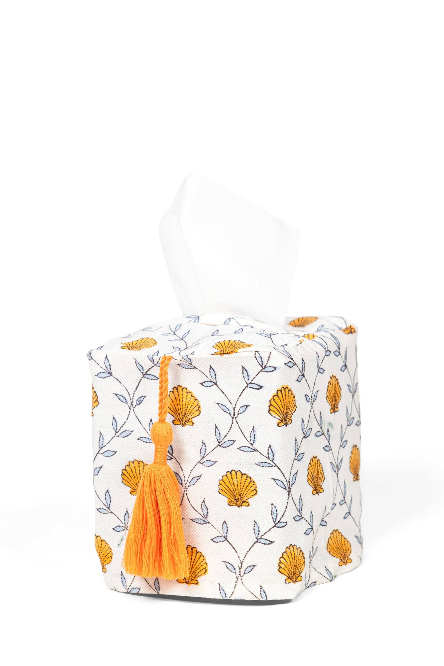 Seashell Blockprint Tissue Box Cover: Seashell Pink