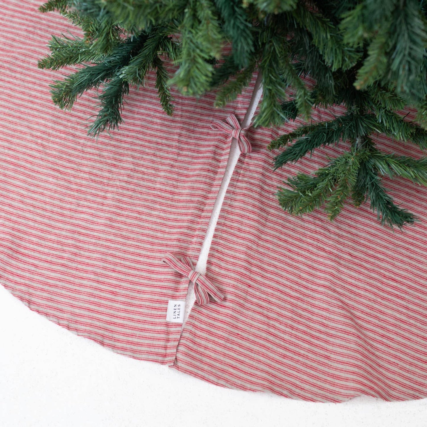 Red Natural Stripes Linen Christmas Tree Skirt