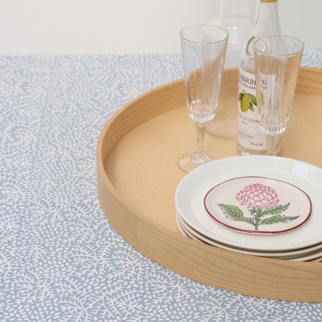 Handblockprinted ROUND tablecloth 70 in Floral mineral