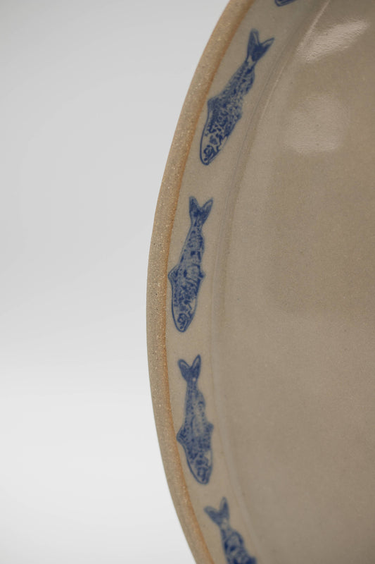 Blue Sardine Stamped Ceramic Platter