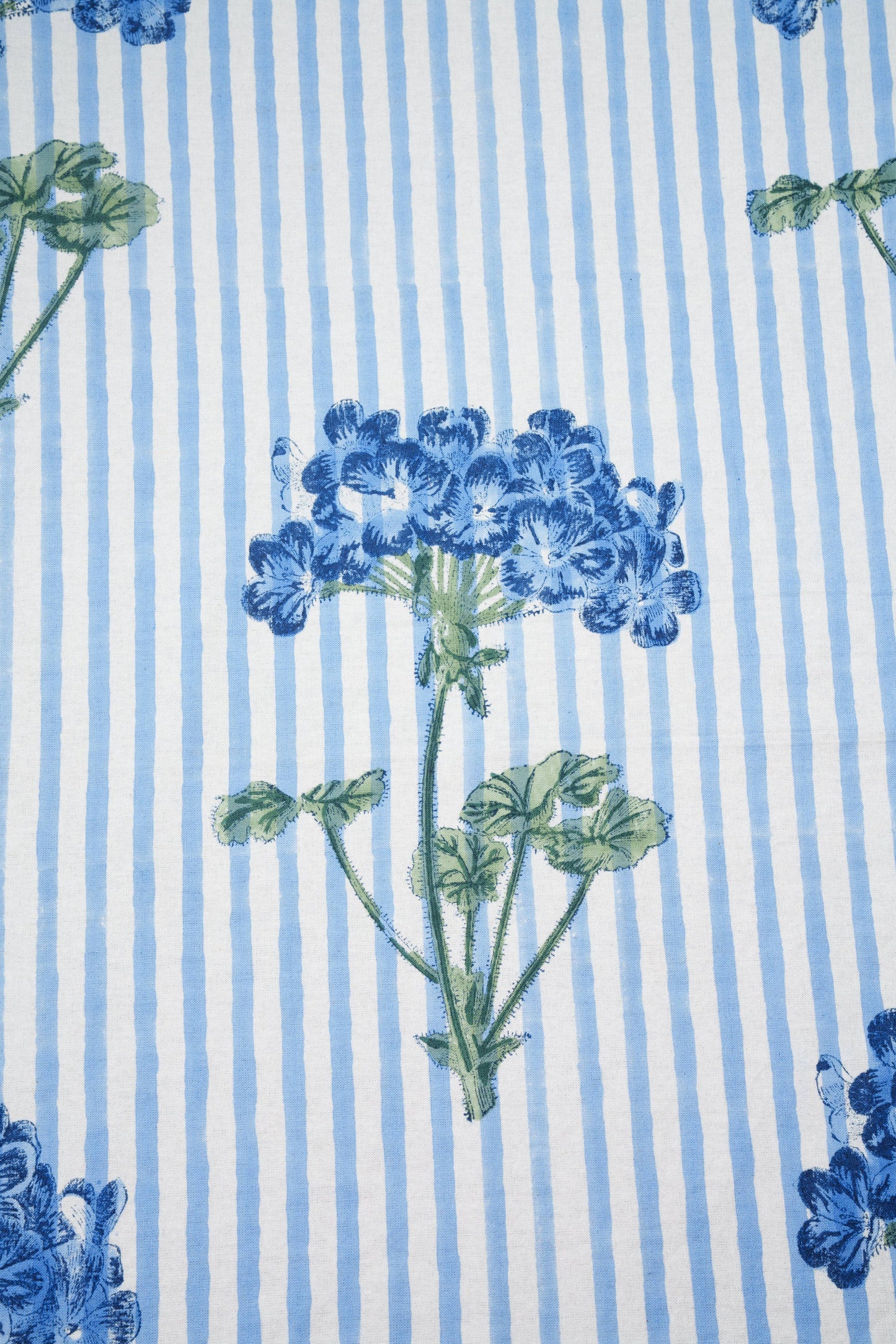 Blue Hydrangea Blockprint Tablecloth: 60x90