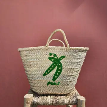 Hand Embroidered Market Basket, Pea