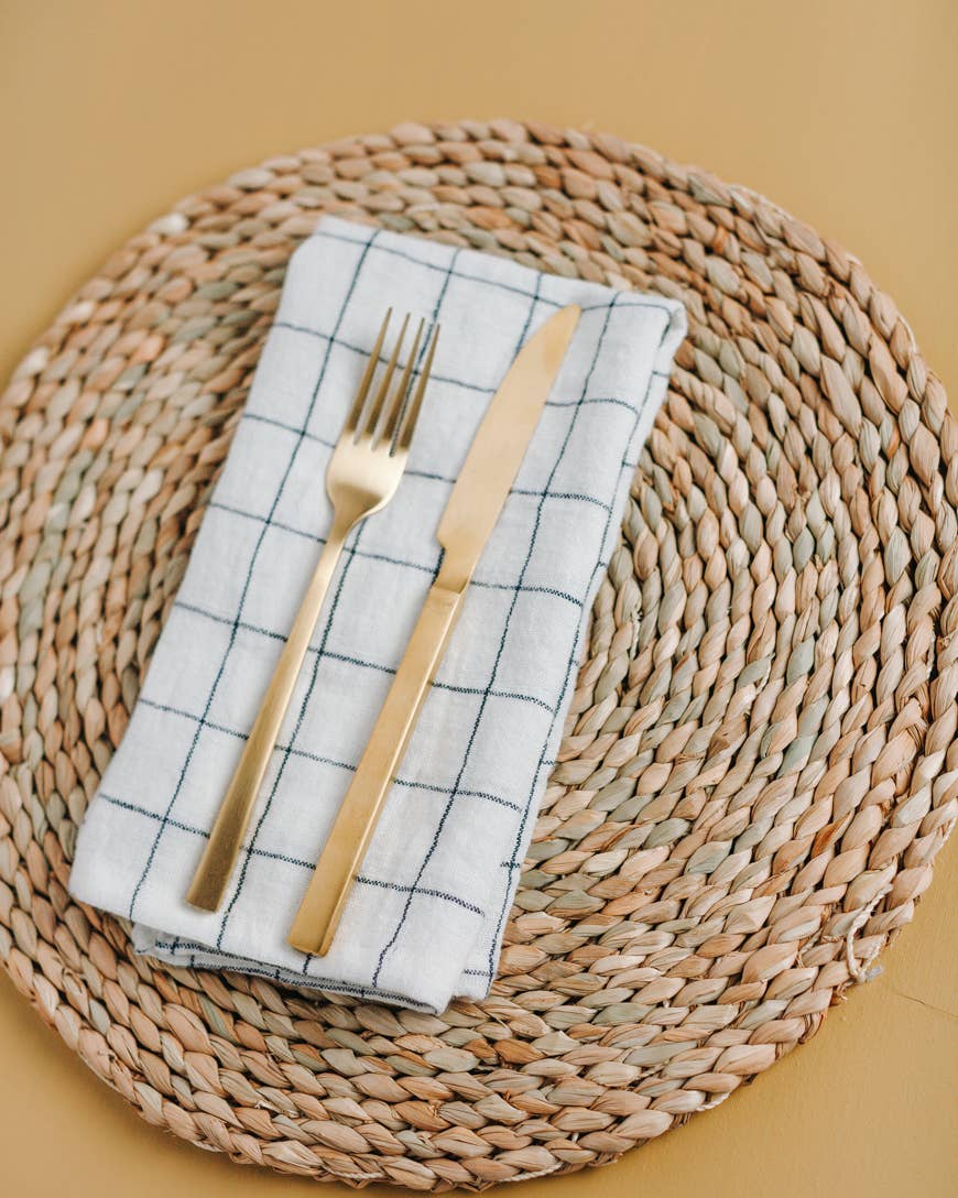 Stone Washed Linen Windowpane Plaid Napkins: Taupe