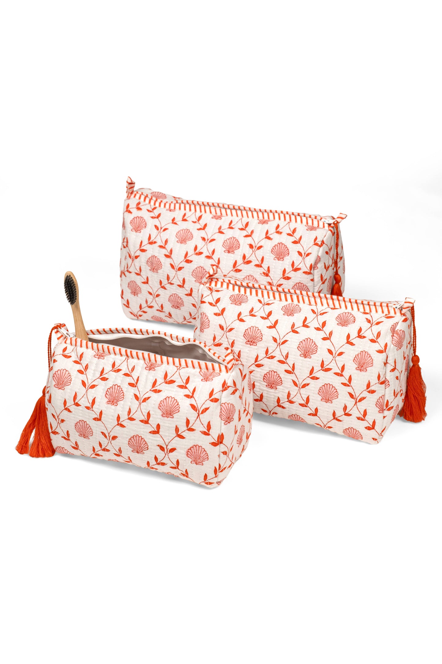 Pink Seashell Blockprint Toiletry Bag