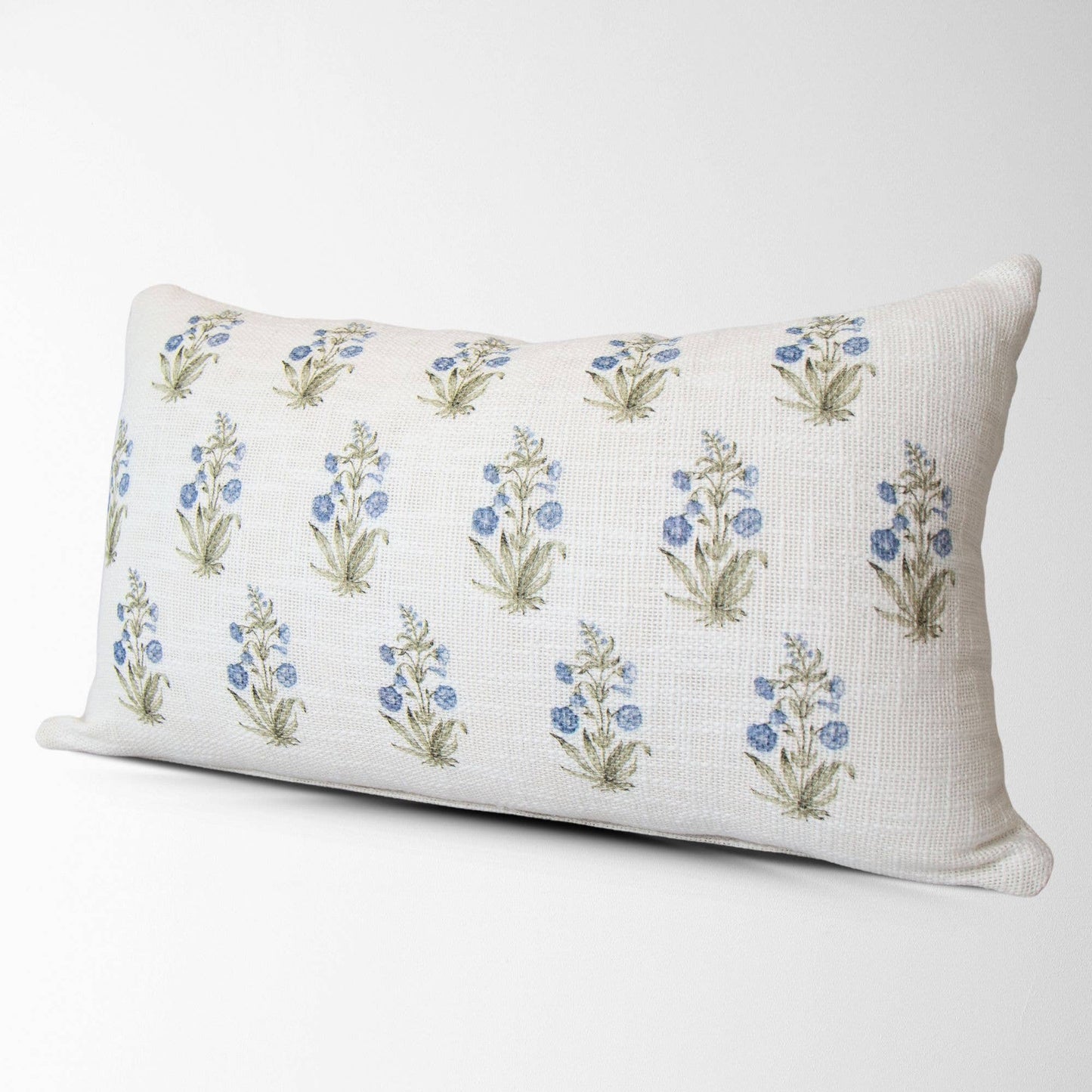 Lucie Block Print Floral Lumbar Pillow - Blue Decor