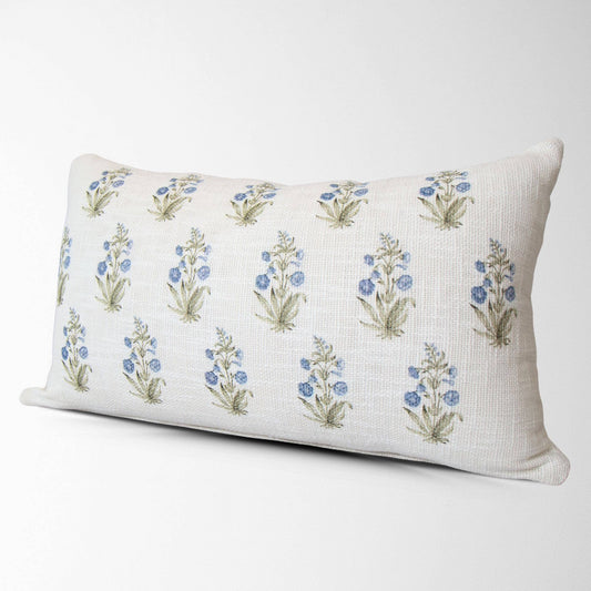 Lucie Block Print Floral Lumbar Pillow - Blue Decor