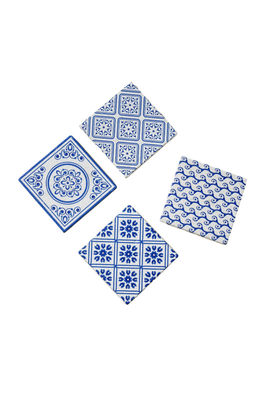 (Set of 4) Mediterranean Patterned Marble Tiles Coasters
