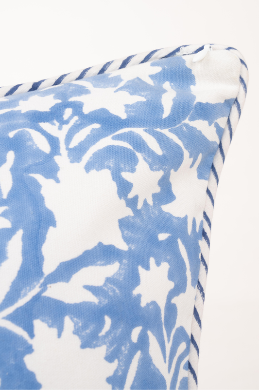 Les Fleurs Blockprint Reversible Pillow in Periwinkle Blue