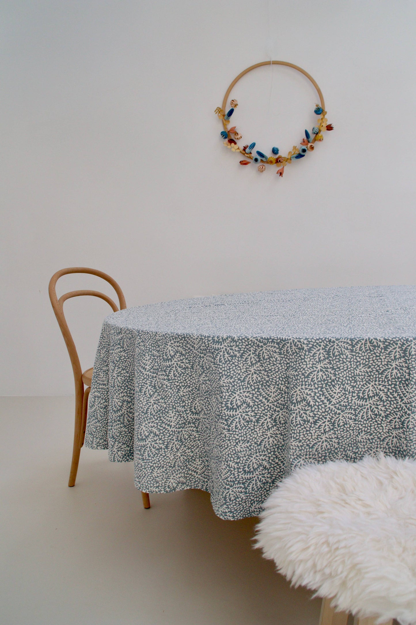 Handblockprinted ROUND tablecloth 70 in Floral mineral