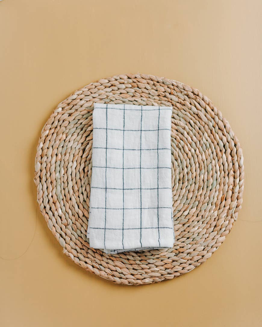 Stone Washed Linen Windowpane Plaid Napkins: Taupe