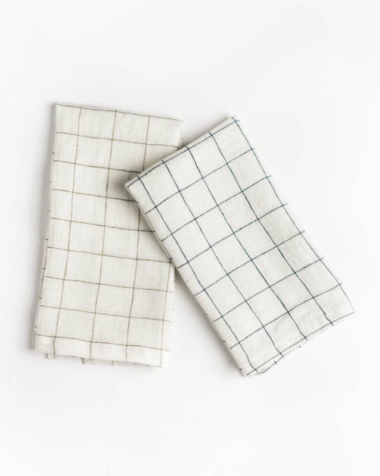 Stone Washed Linen Windowpane Plaid Napkins: Taupe