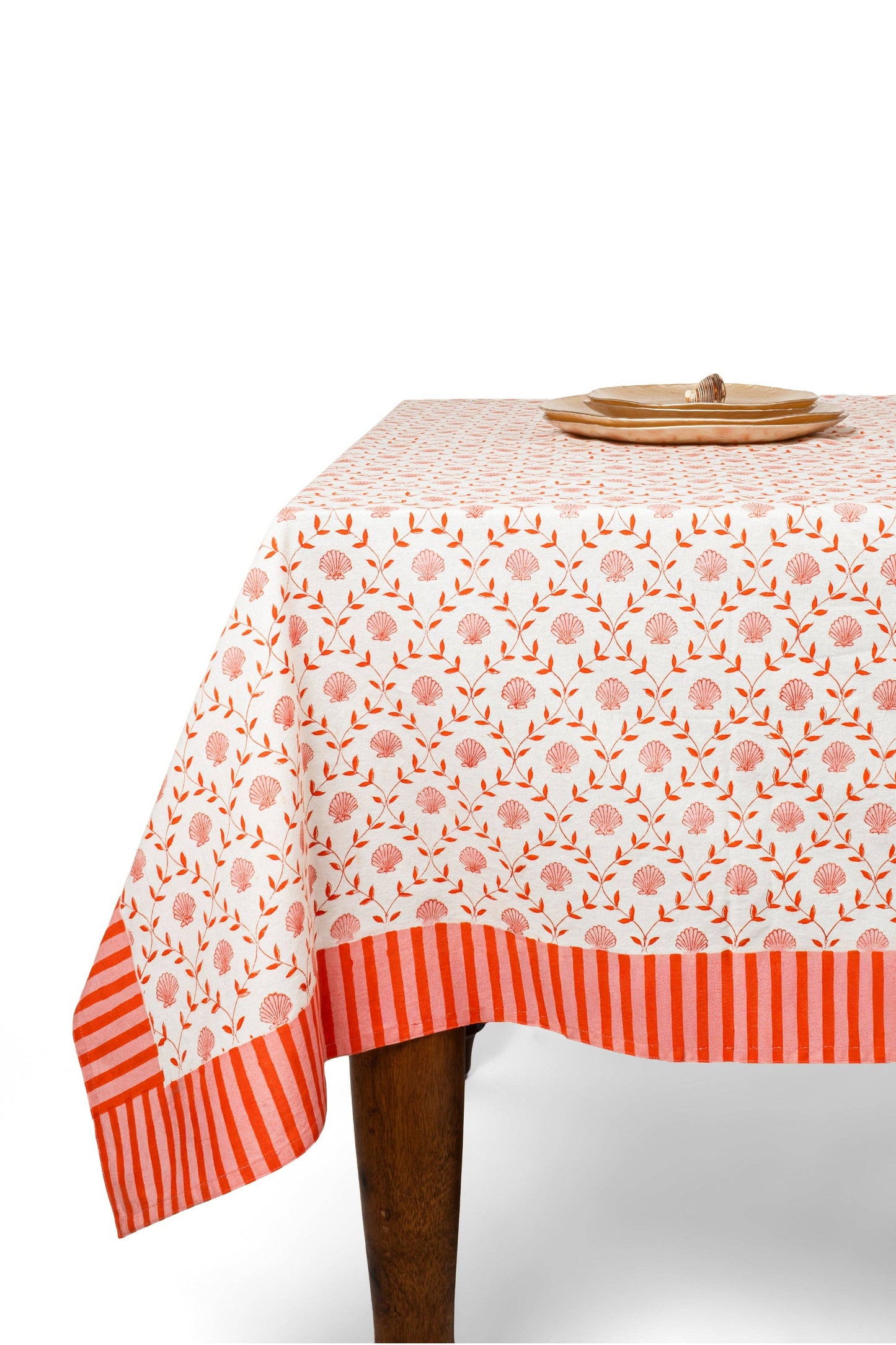Seashell Blockprint Tablecloth: Seashell Blue / 70x120
