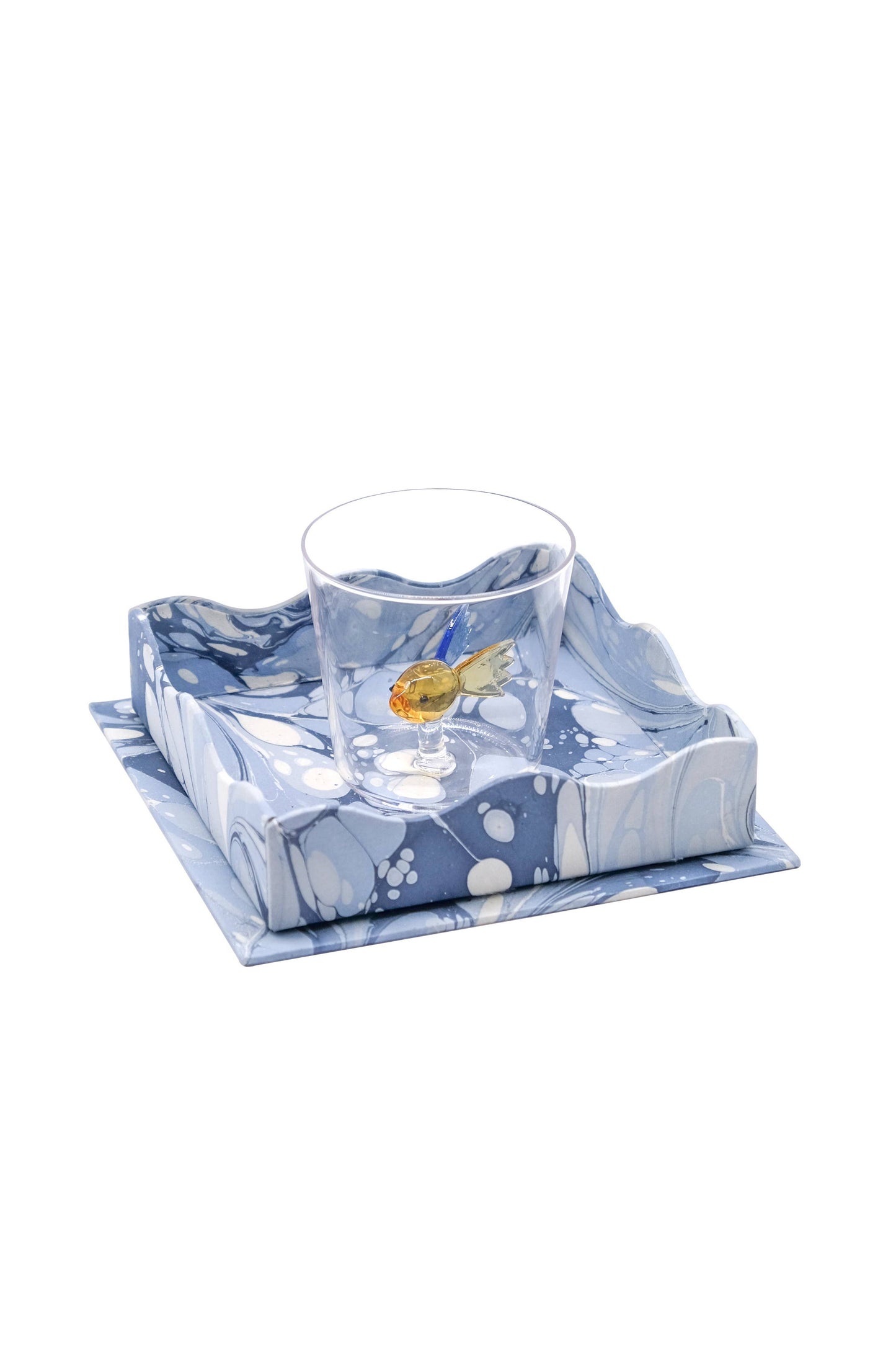 Scalloped Hand-Marbled Trays in Ocean Wave - Small