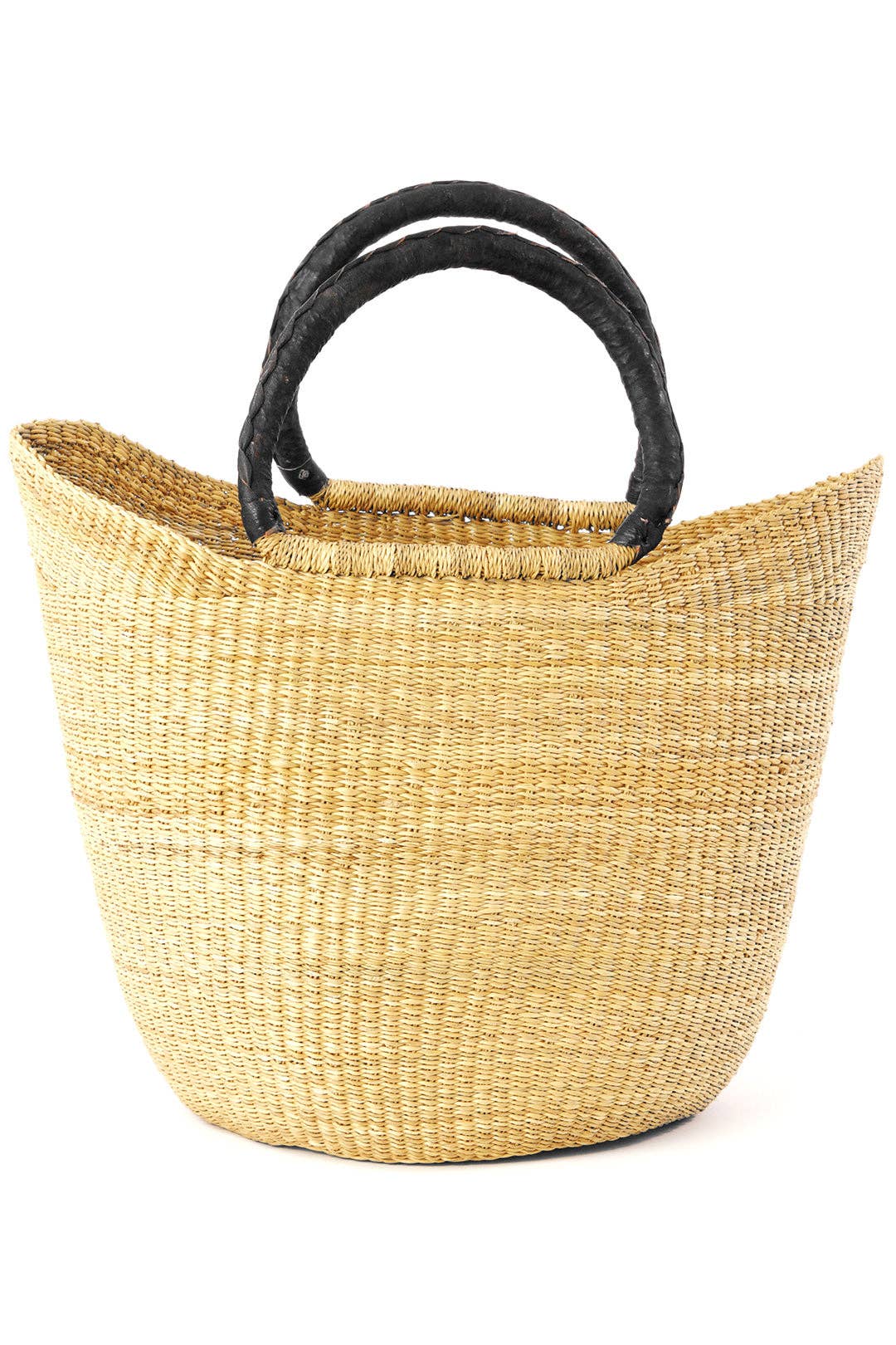 Natural Ghanaian Wing Shopper - Black and Cream Leather Handles