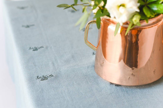 Blue Fleur Embroidered Tablecloth: 60" x 120"