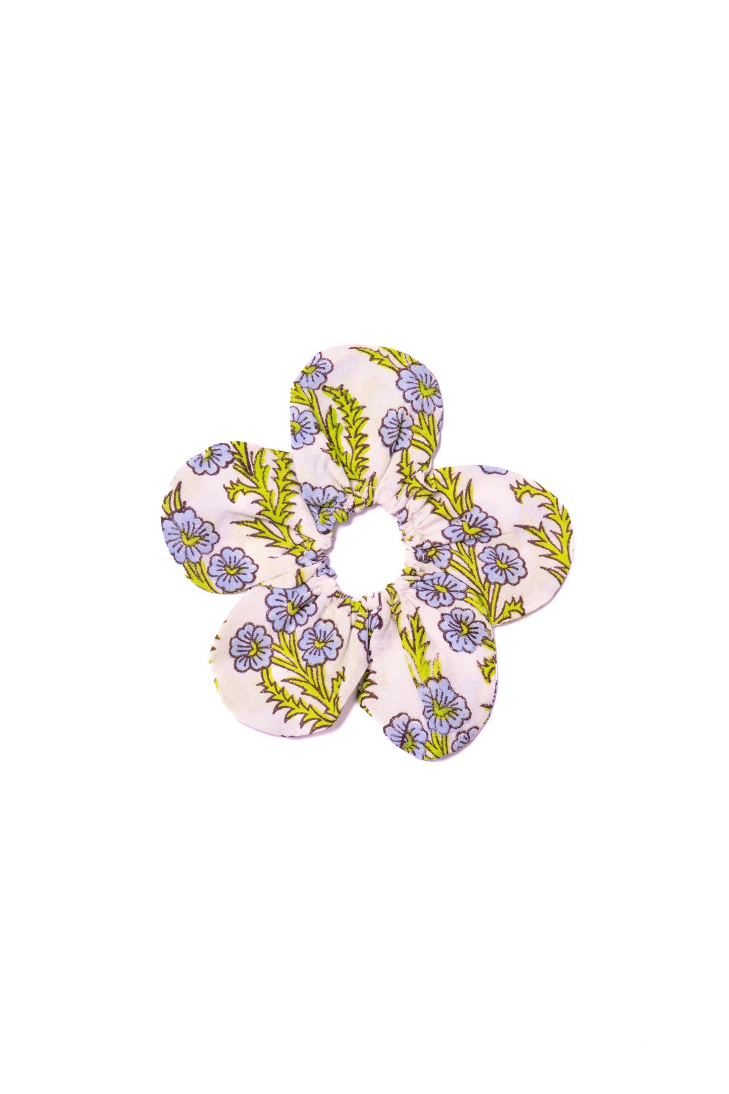 Marais Block Print Flower Scrunchie Set in Blue