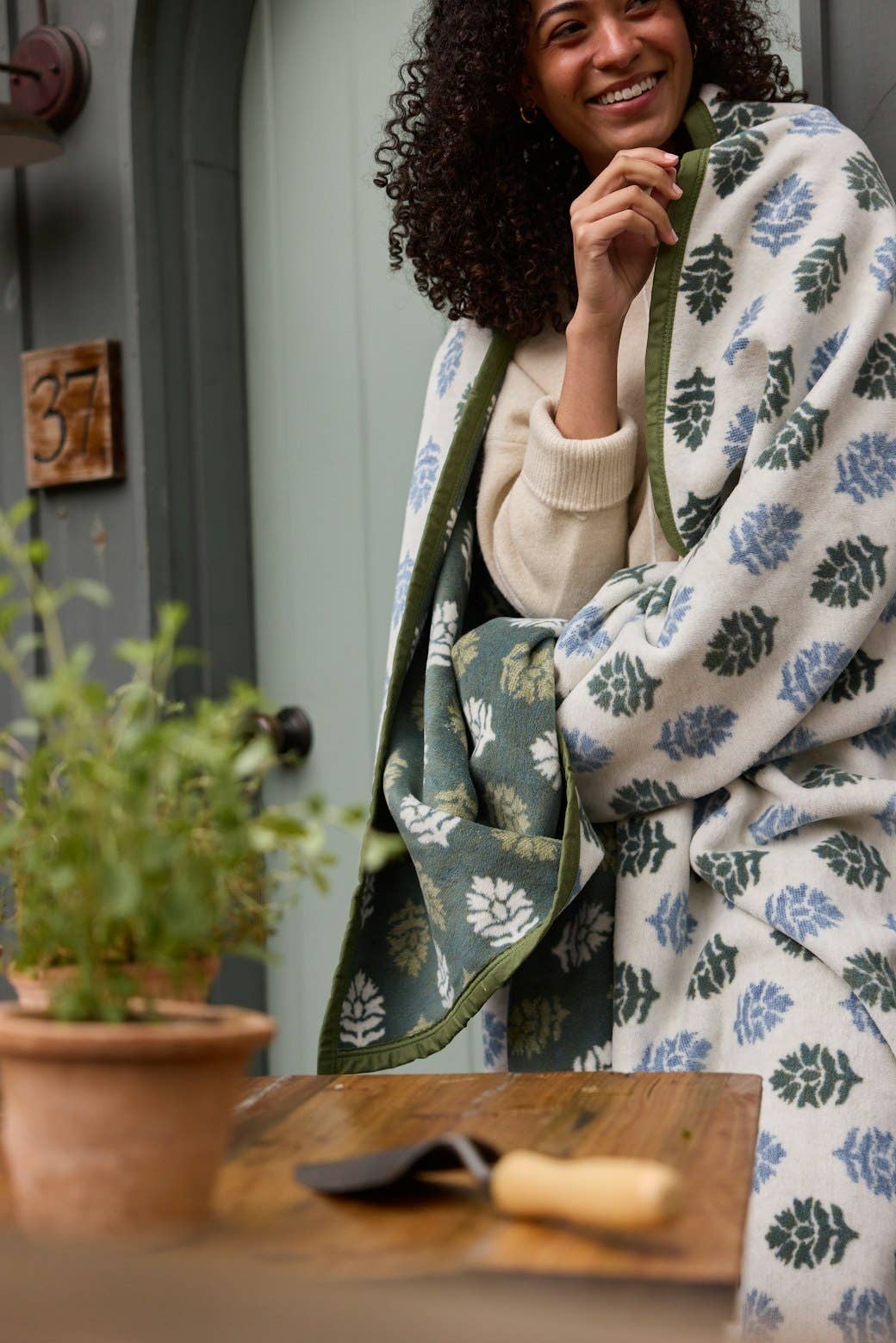 Fleur Block Print Cactus Blanket