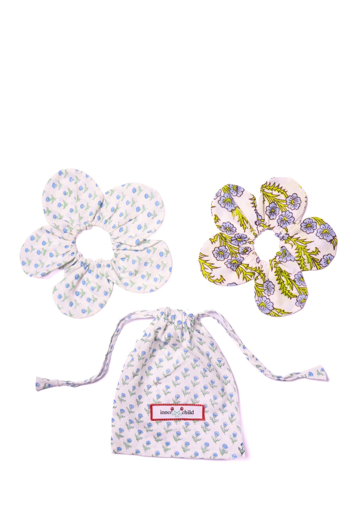 Marais Block Print Flower Scrunchie Set in Blue