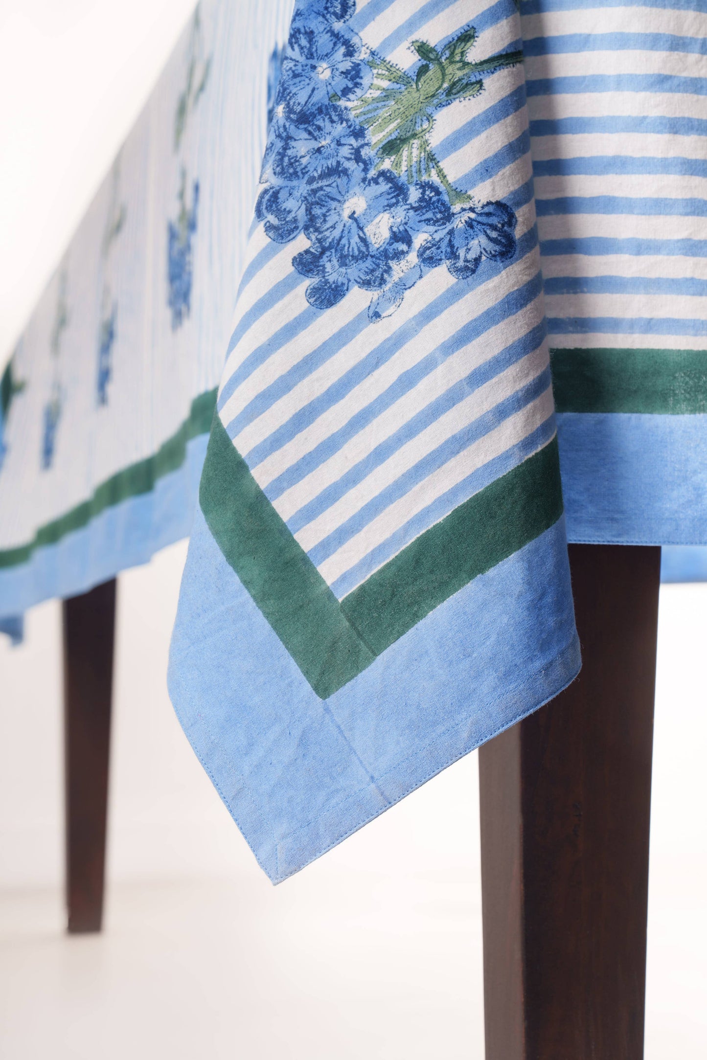Blue Hydrangea Blockprint Tablecloth: 60x90