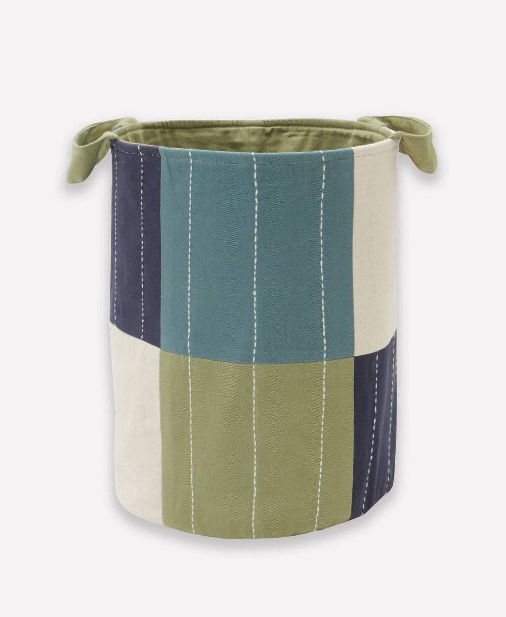 Medium Sage Checkered Fabric Storage Bin