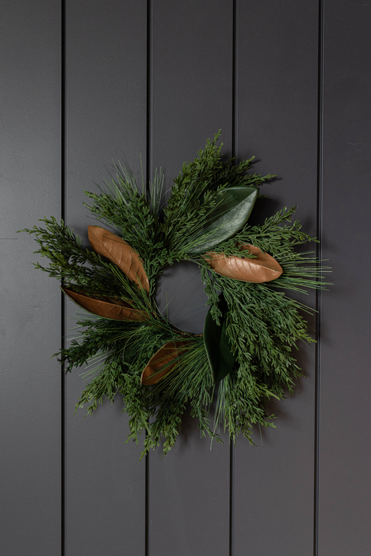 Magnolia Norfolk Cypress Mixed Real Touch Wreath - 14"