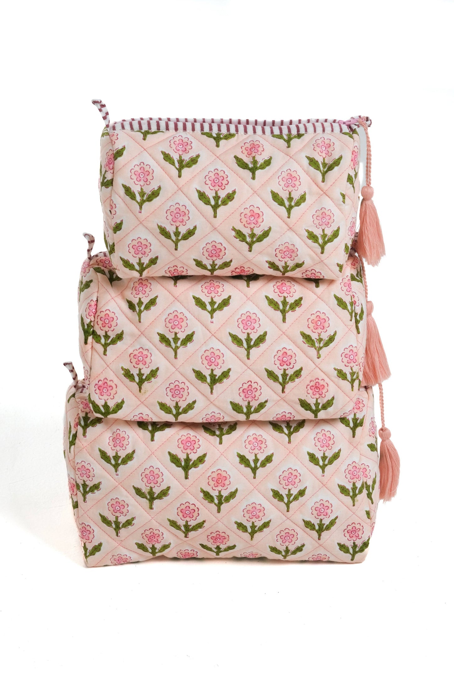 Mona Blockprint Makeup Bag in Pink - Large