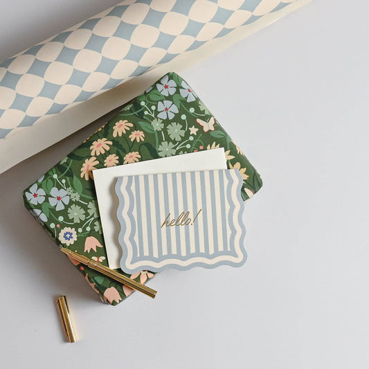 Hello! Blue Striped Scallop Card