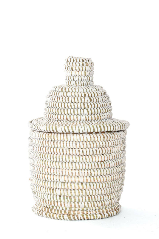 Small White Lidded Tower Basket