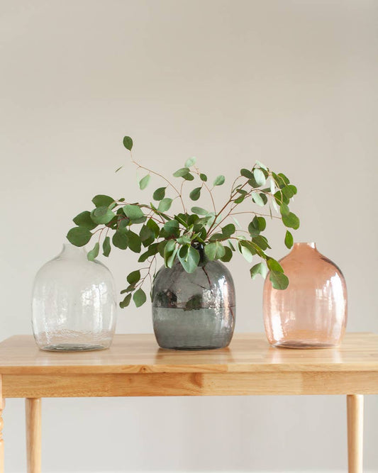 Hebron Handblown Hammered Glass Vases Clear