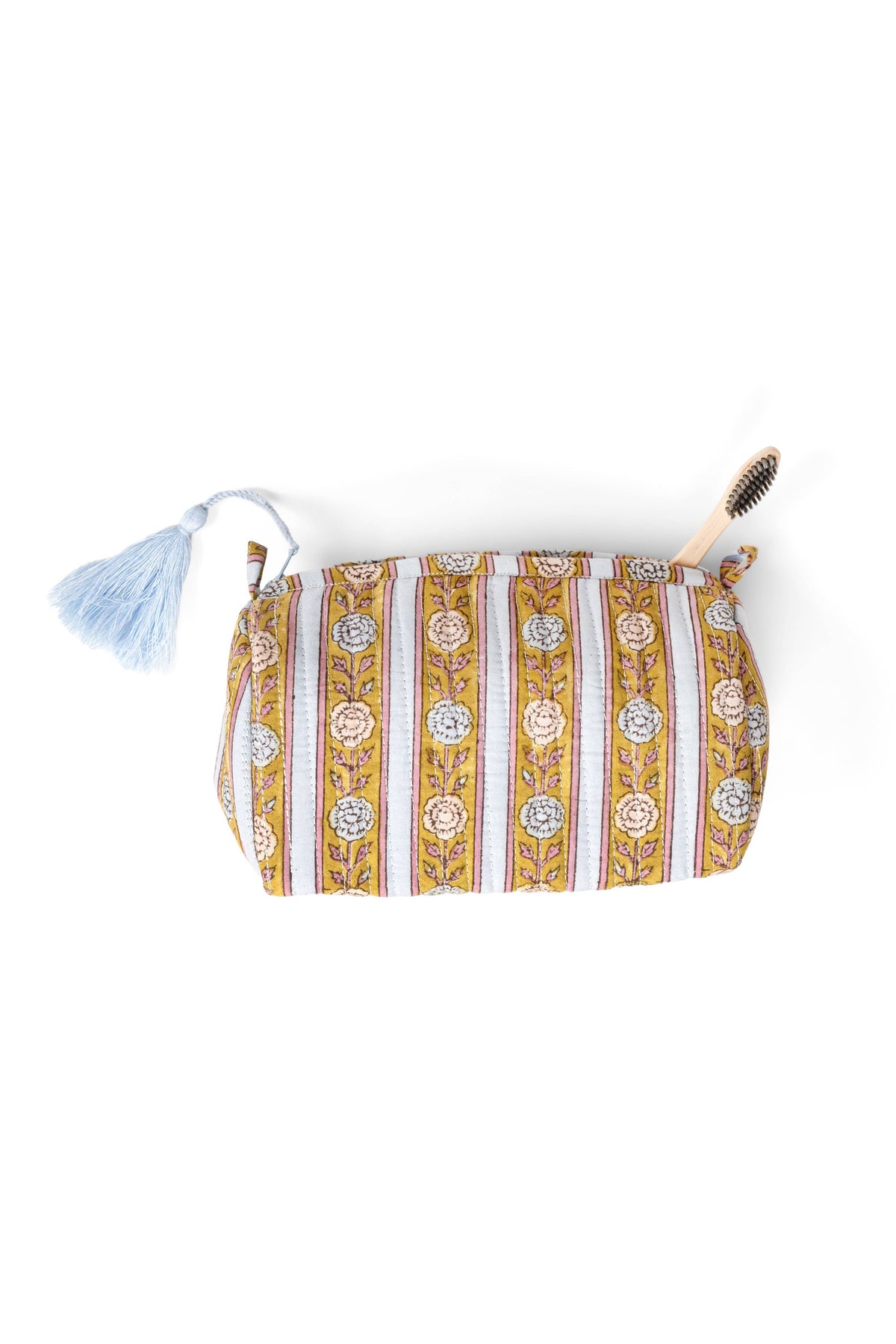 Green Vintage Floral Stripes Makeup Bag