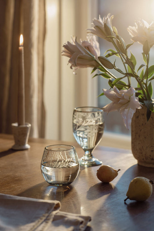 Hand-Etched Ronde Blown Glass
