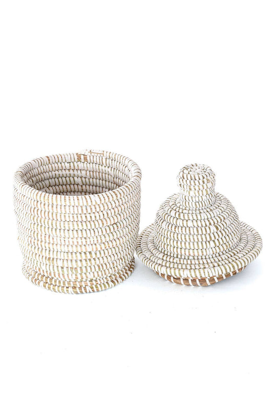 Small White Lidded Tower Basket