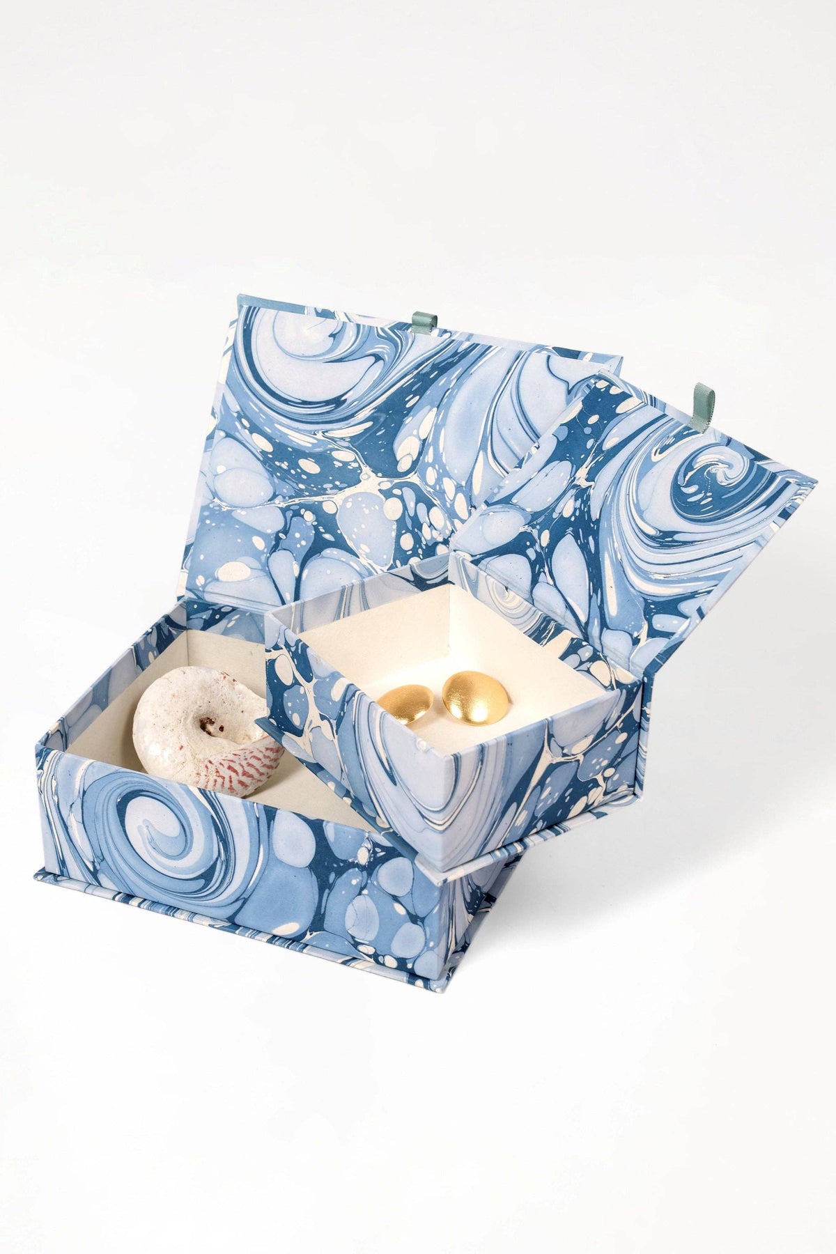 Hand-Marbled Keepsake Box Set in Ocean Wave