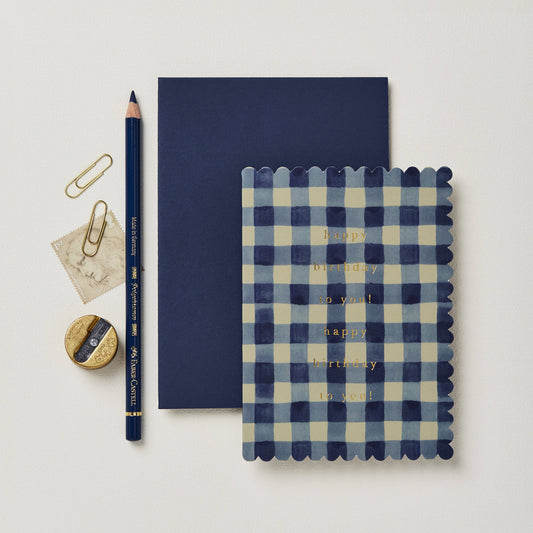 Blue Gingham Birthday Card