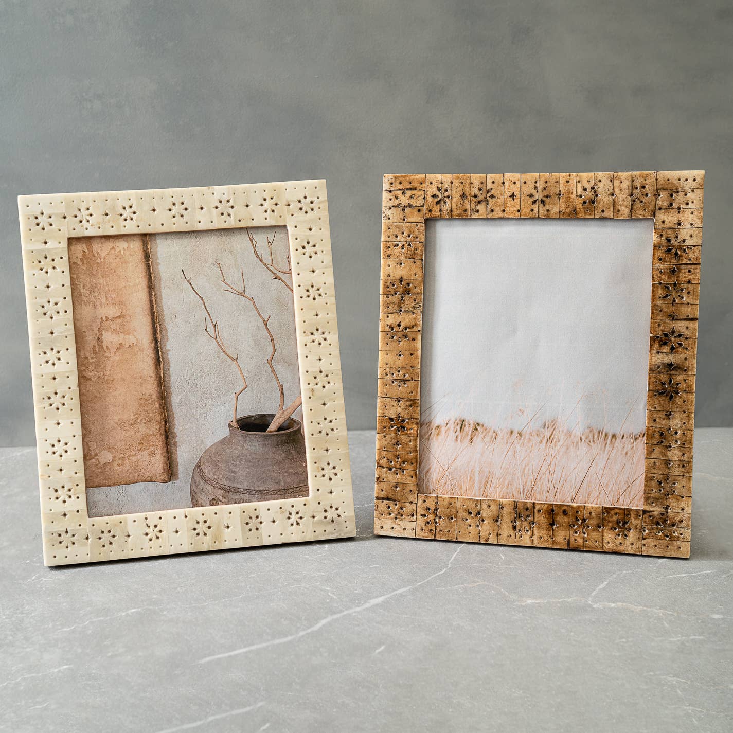 LG Floral Cut-out Frames, White & Brown