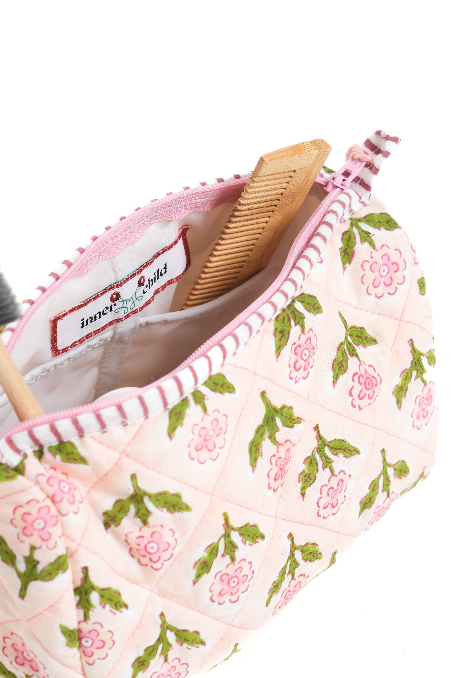 Mona Blockprint Toiletry Bag in Pink - Small