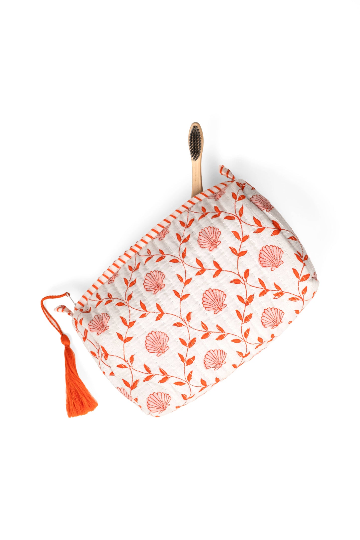 Pink Seashell Blockprint Toiletry Bag
