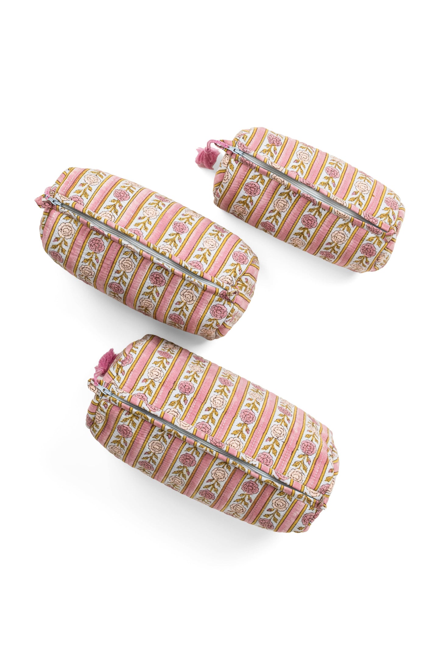 Mauve Vintage Floral Stripes Makeup Bag