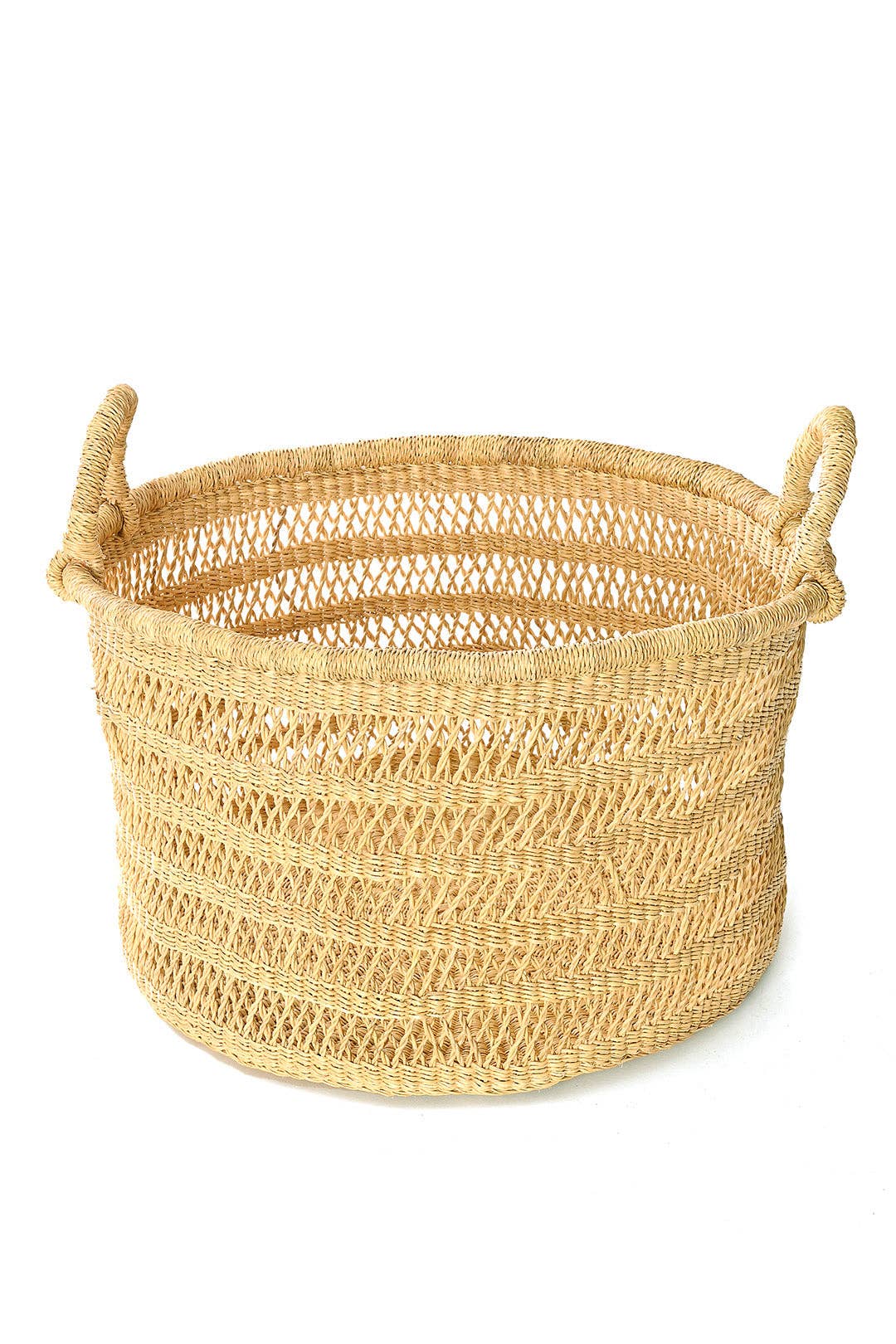 Natural Grass Lace Weave Floor Basket with Handles
