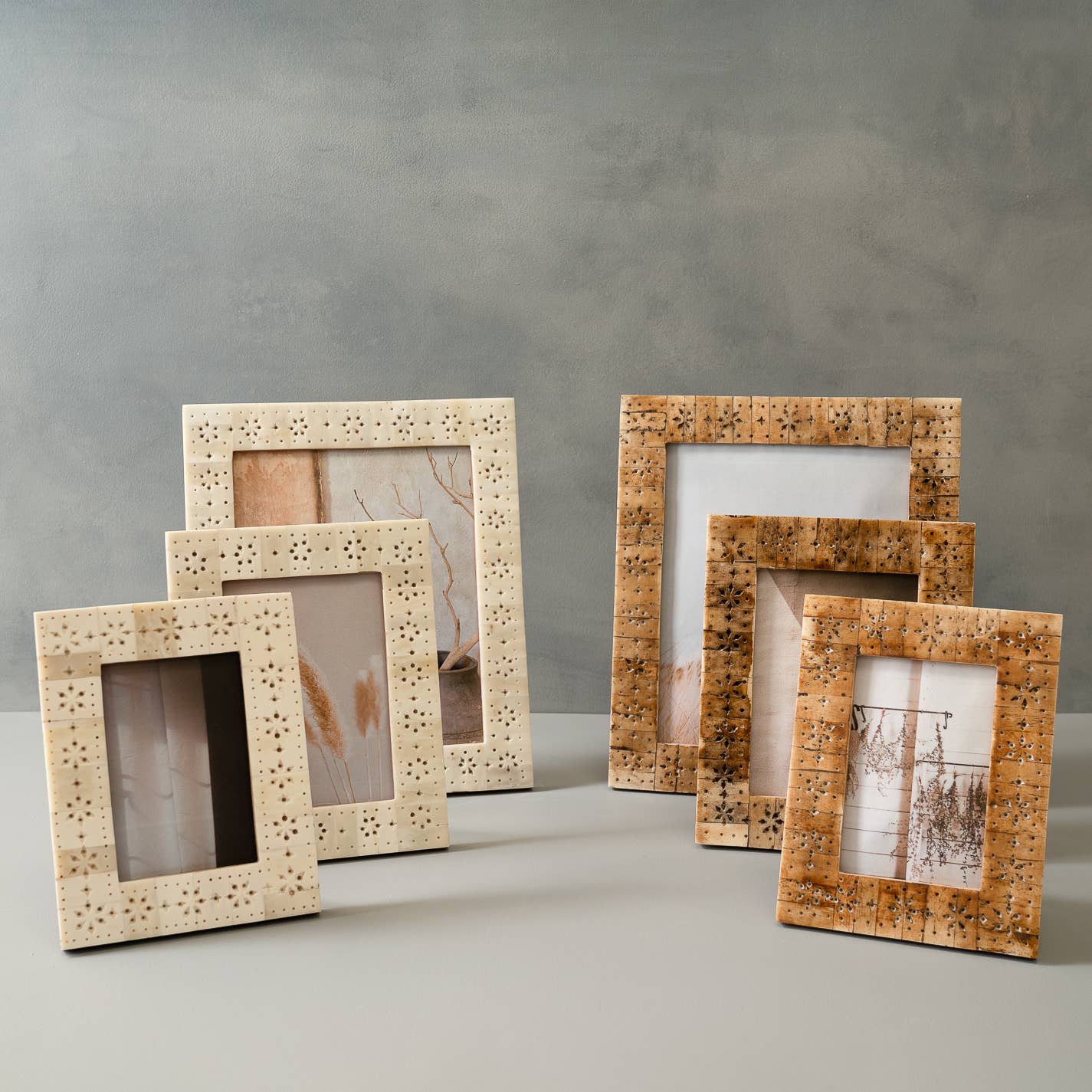LG Floral Cut-out Frames, White & Brown