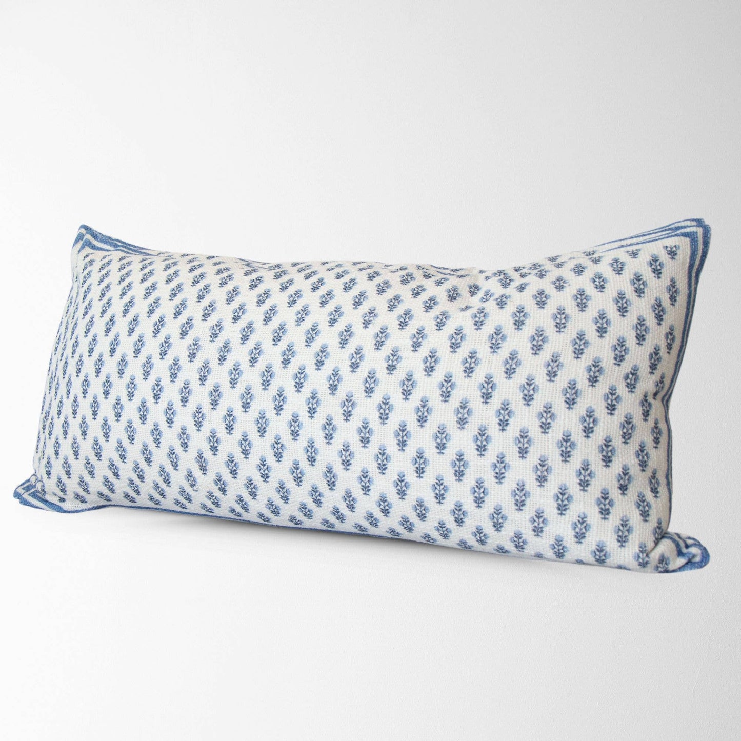 Celeste Blue Mughal Flower Lumbar Pillow