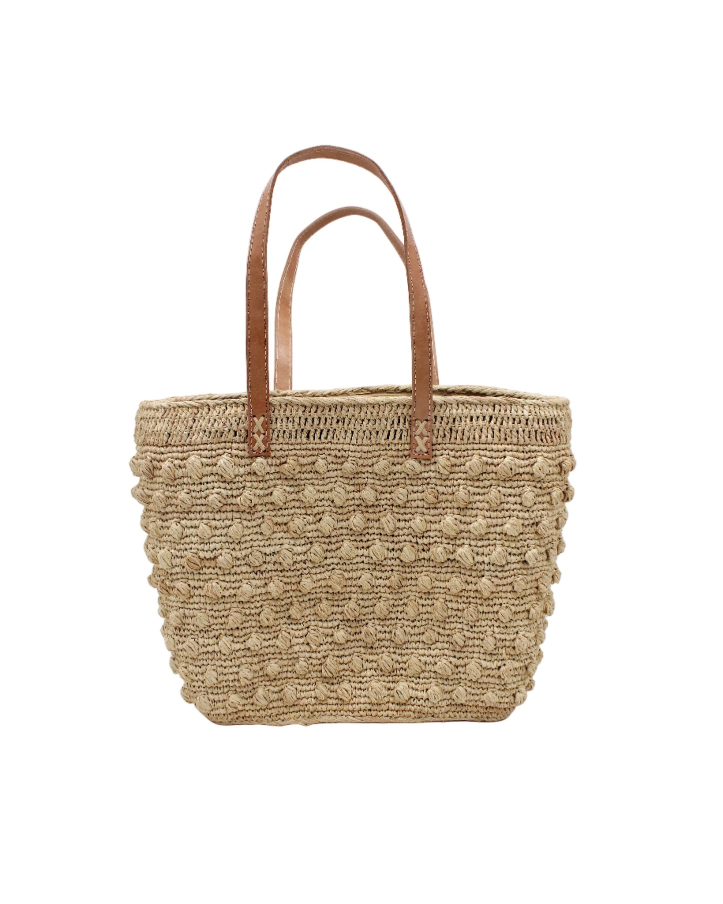 Natural Boucle Crochet Straw Basket Bag