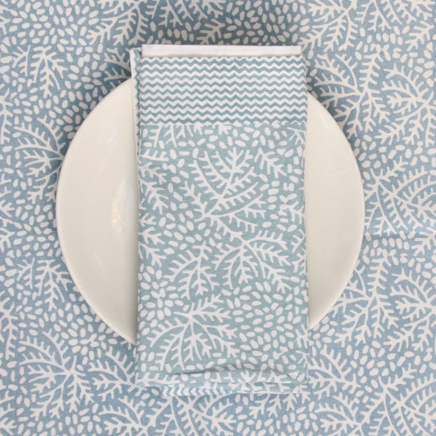 Handblockprinted ROUND tablecloth 70 in Floral mineral